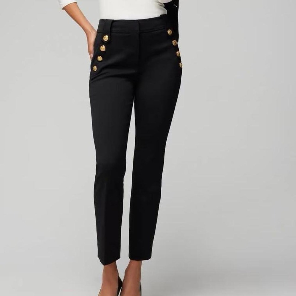 WHBM Military Preppy Women Pant Trouser 2 Jolie Straight Black Career Gold